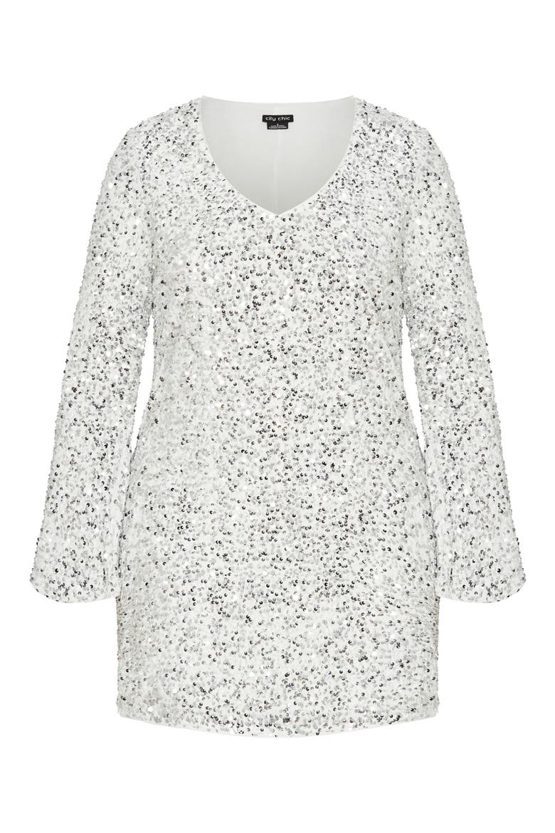 Paislee Sequin Long Sleeve Dress, Alternate, color, SILVER
