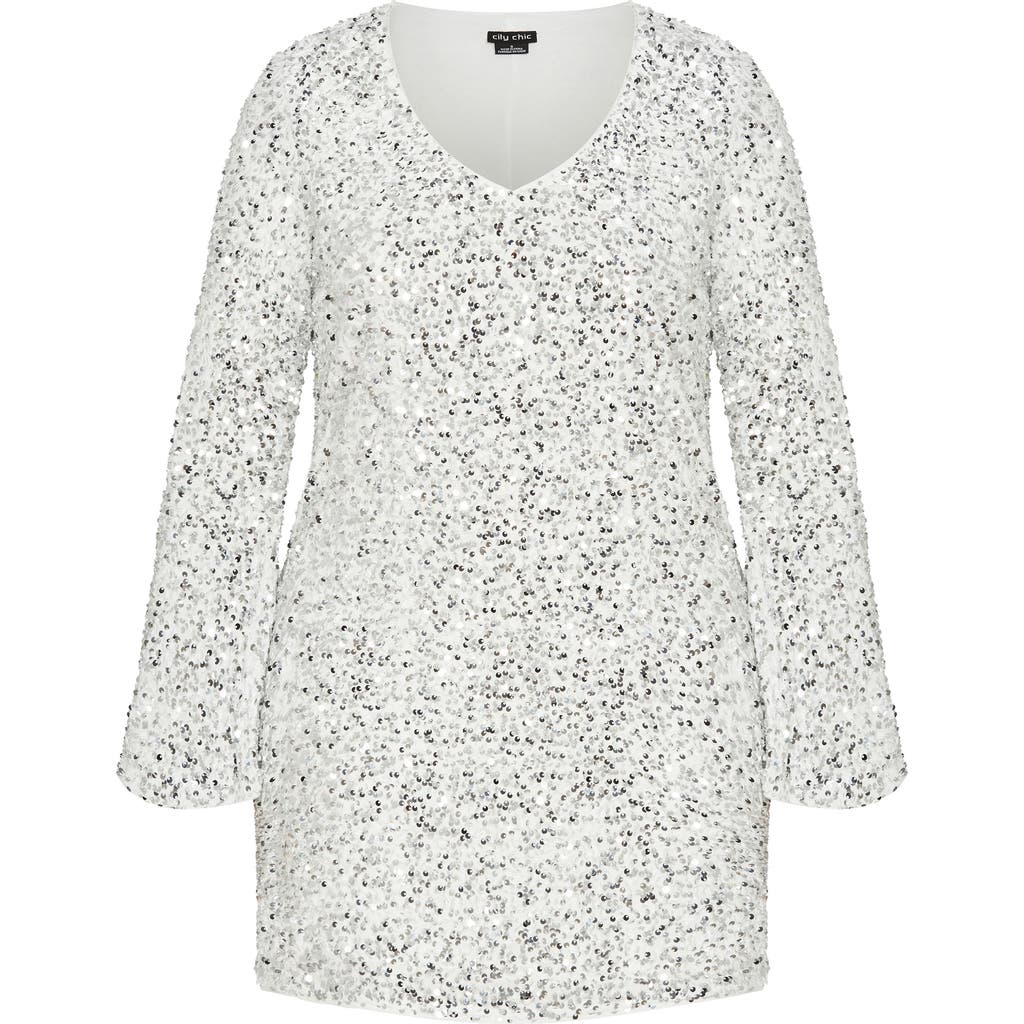 City Chic Paislee Sequin Long Sleeve Dress In Multi
