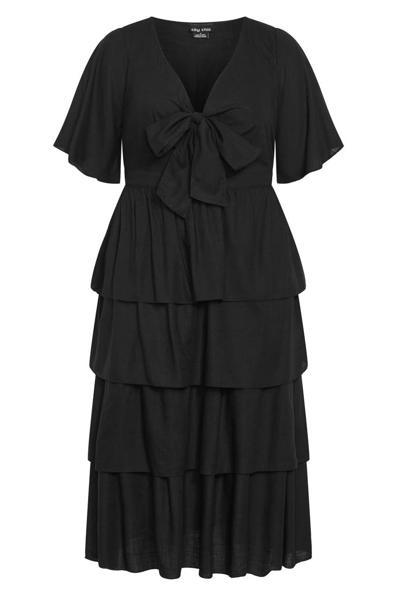 Maya Tie Front Tiered Midi Dress, Alternate, color, BLACK
