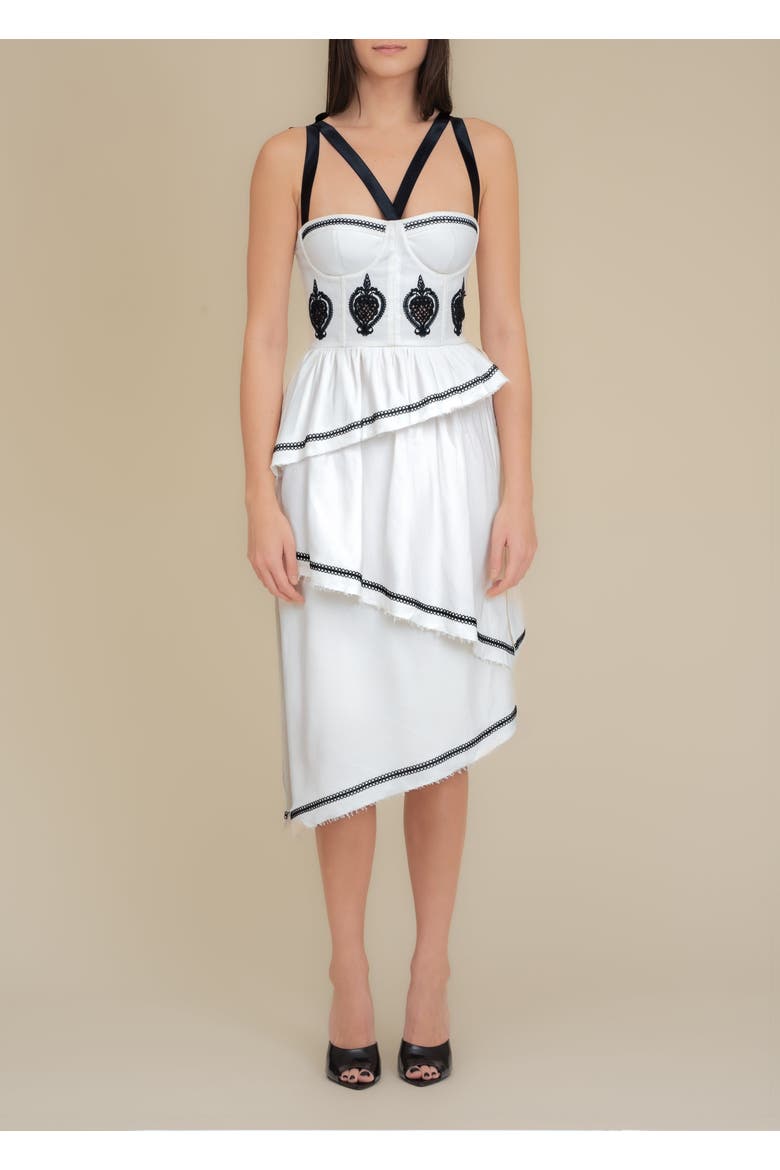 Bridget Embroidered Stretch-Linen Midi Dress, Alternate, color, White
