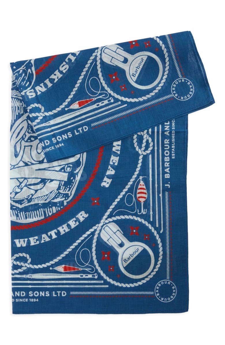 Barbour Heritage Print Cotton Bandana Scarf, Alternate, color, Sailboat Blue