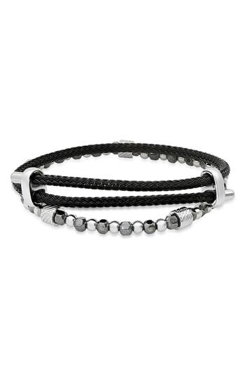 Hmy Jewelry Set Of 2 Leather & Beaded Bracelets In Black