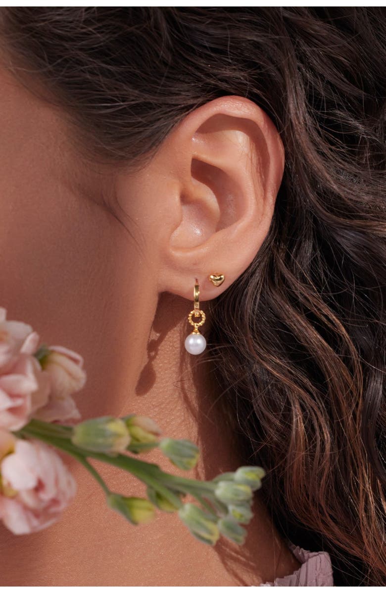 Bearfruit Jewelry 14k Gold Plated Marie Pearl Charm Huggies Daily Trendy Minimal, Alternate, color, Gold