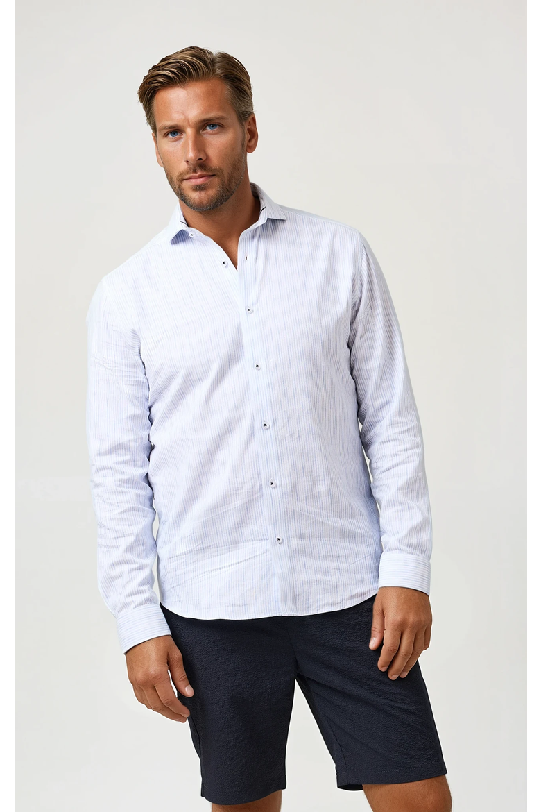 Linen Stripe LS Button-Up Shirt, Main, color, Light Blue