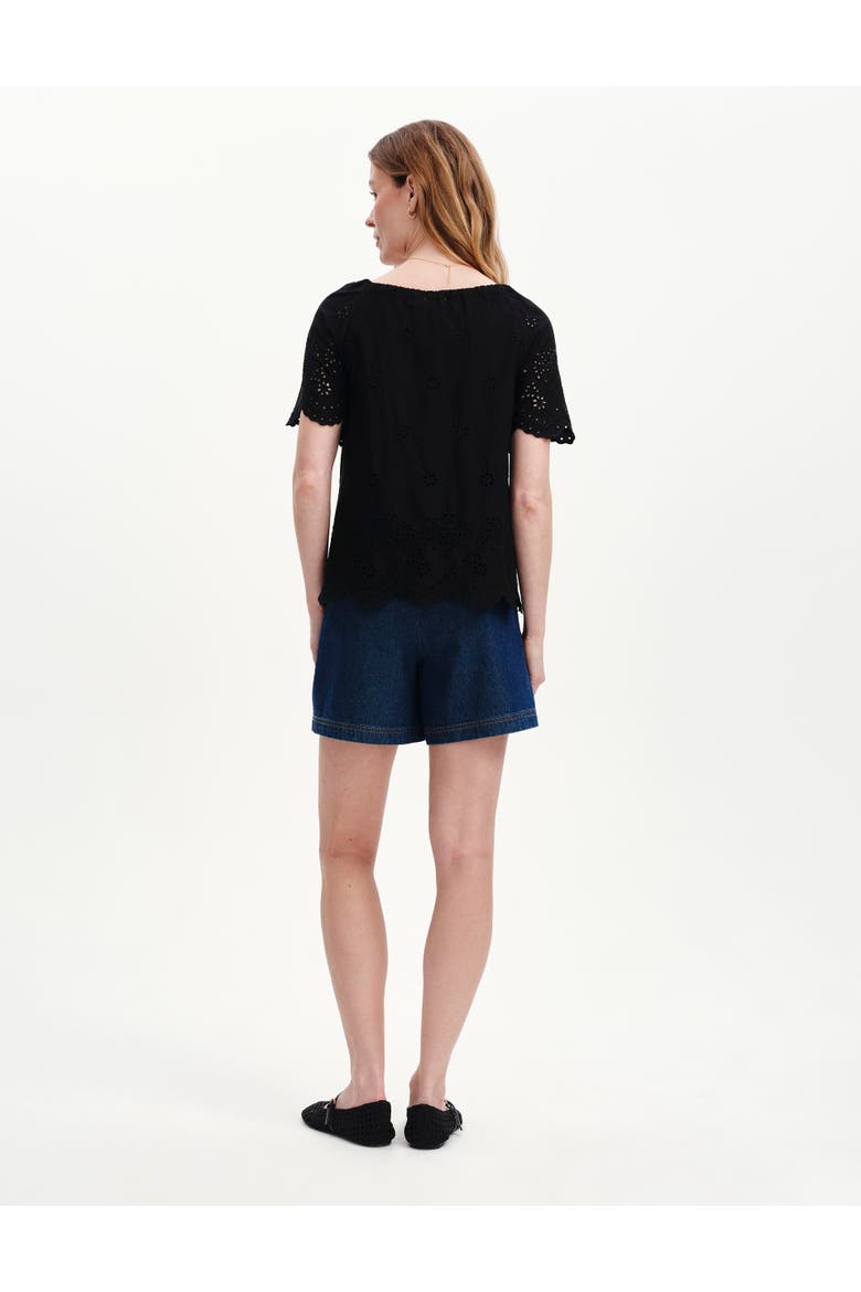 Ruthie Embroidered Cotton Drawstring Top, Alternate, color, Black
