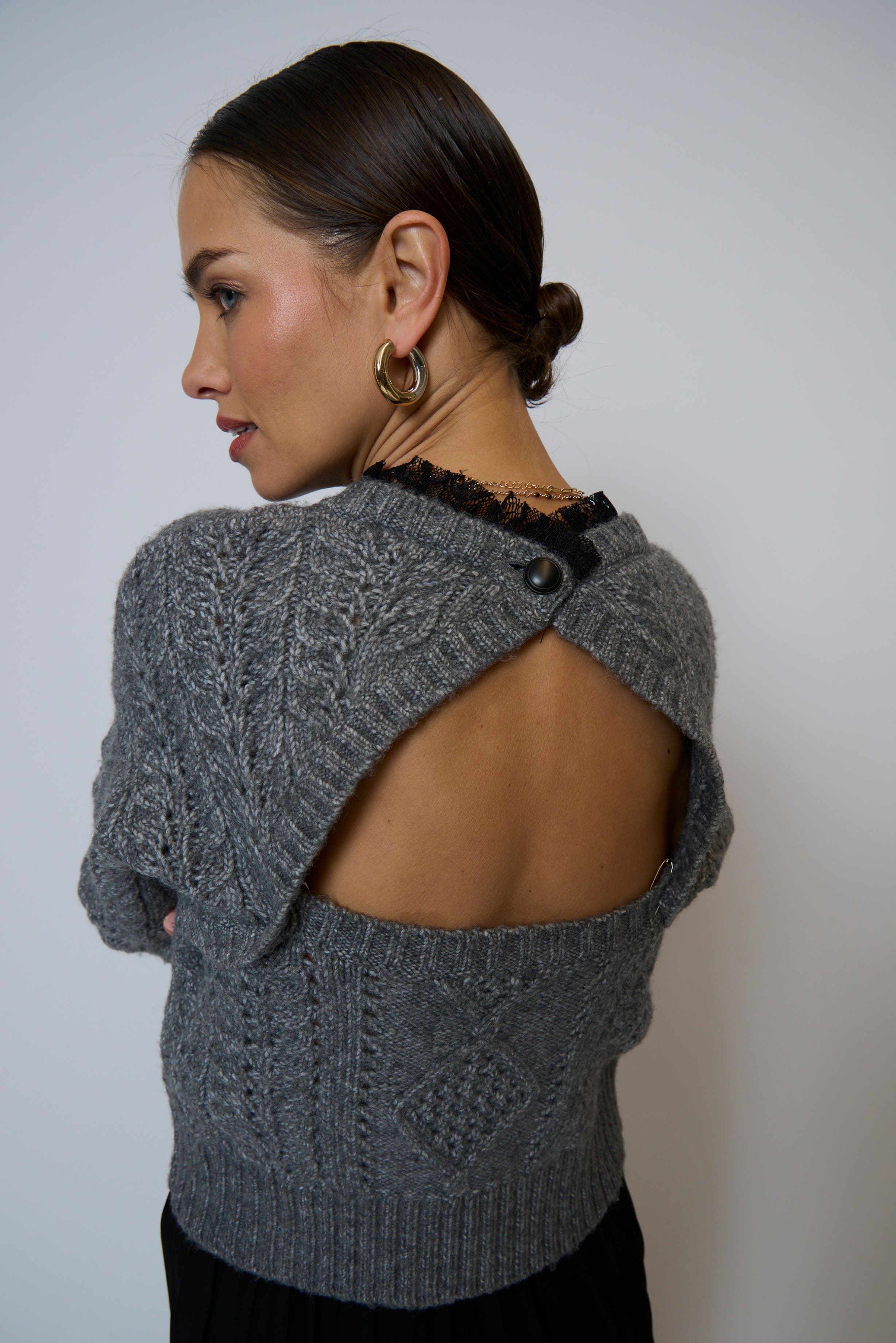 Celeste Lace Trim Cable Pullover - image 2