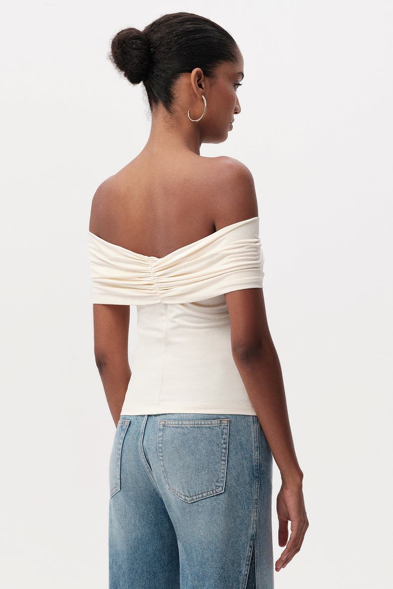 Artus Off Shoulder Metal Buckle Knit Blouse, Alternate, color, Cream