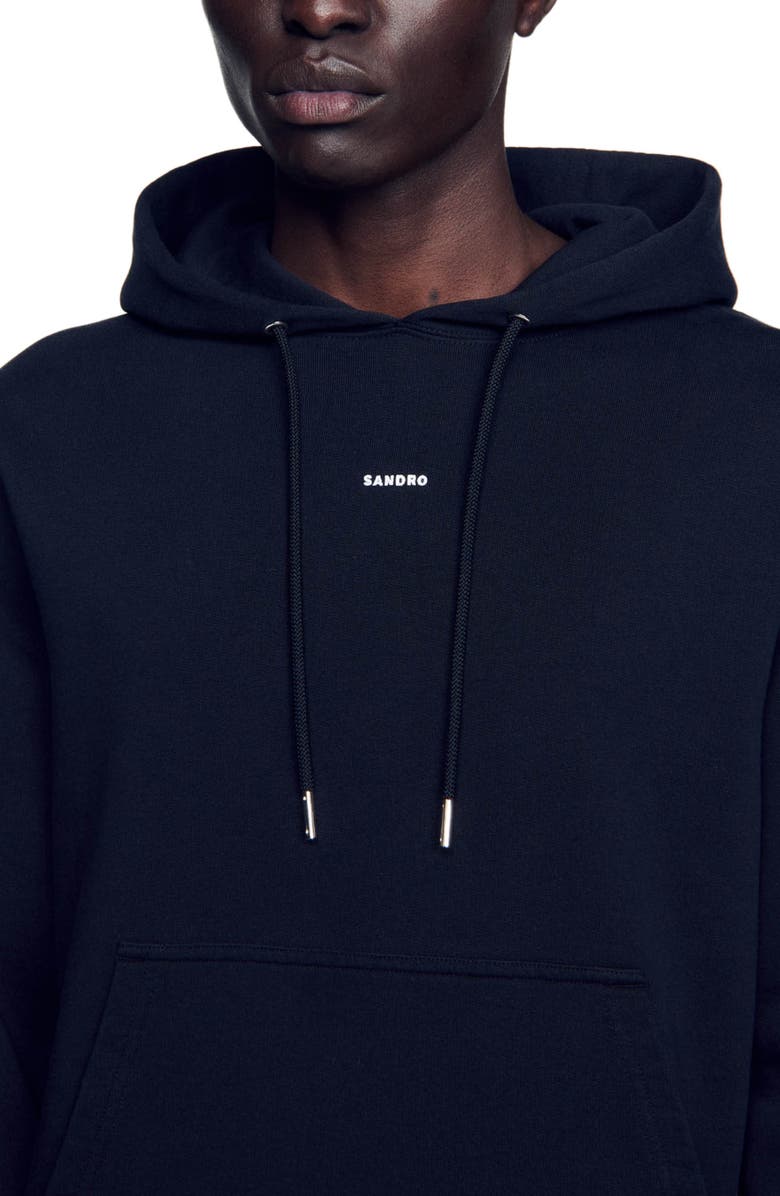 SANDRO Men's Organic Cotton Embroidered Hoodie, Alternate, color, Black