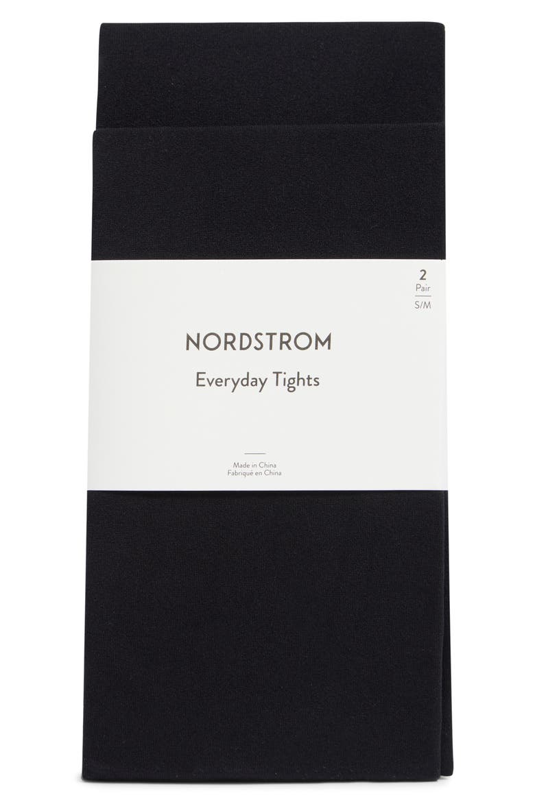 2-Pack Everyday Control Top Opaque Tights, Main, color, BLACK