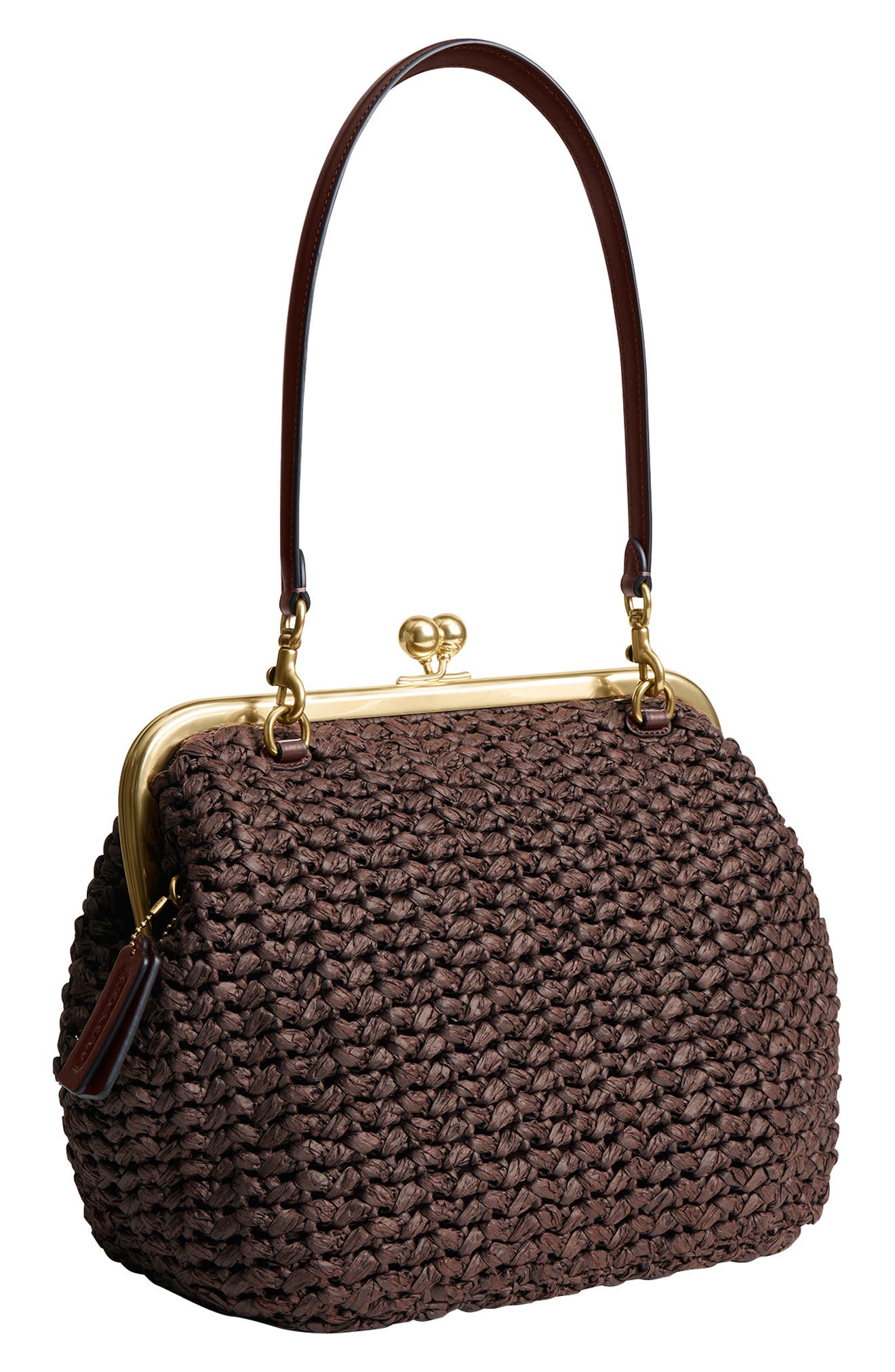 COACH Large Kisslock Woven Straw Frame Bag, Alternate, color, B4/ Maple