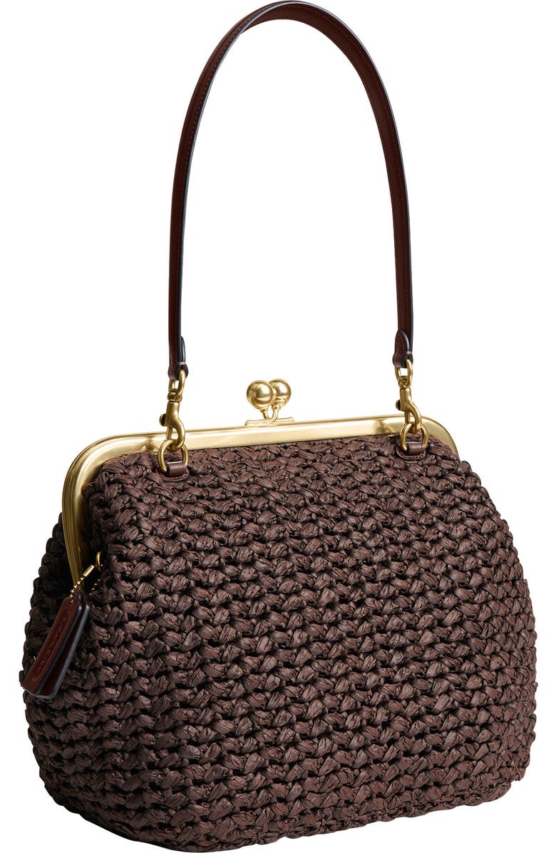 COACH Large Kisslock Woven Straw Frame Bag, Alternate, color, B4/ Maple