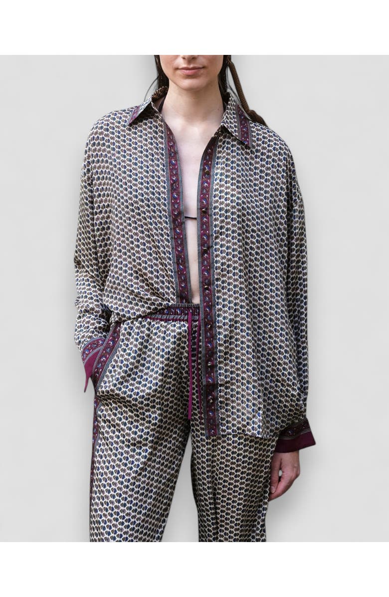 Monzlapur Embossed Botanical Long Sleeve Crepe Shirt, Alternate, color, Forest Plum