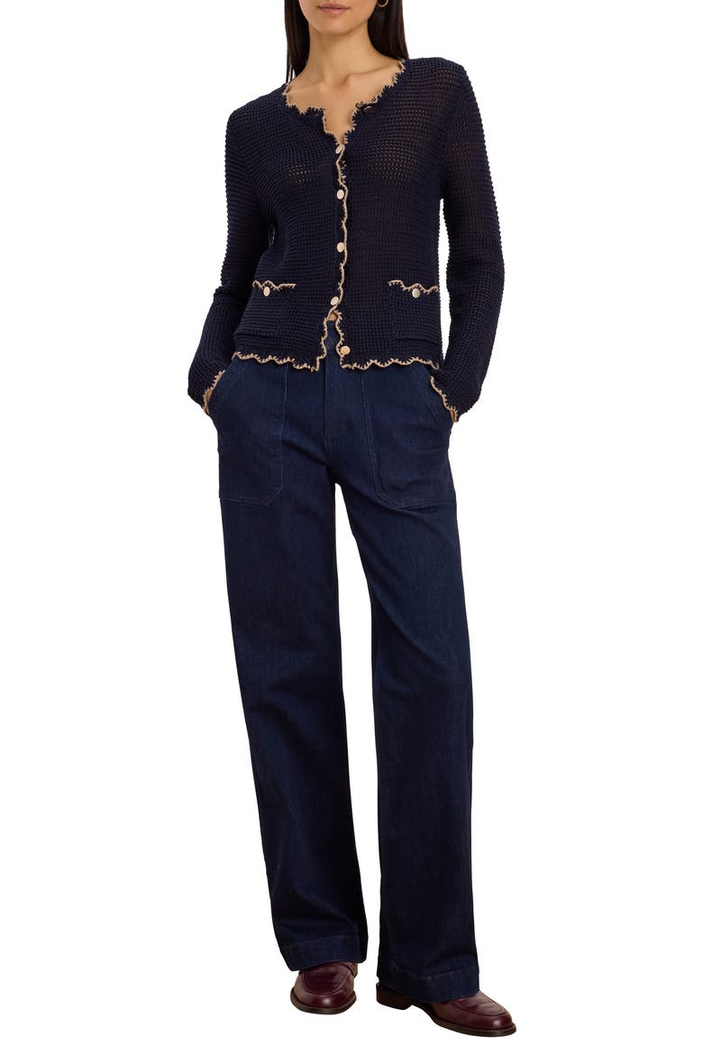 Trimmed Mesh Cardigan, Alternate, color, DARK INDIGO