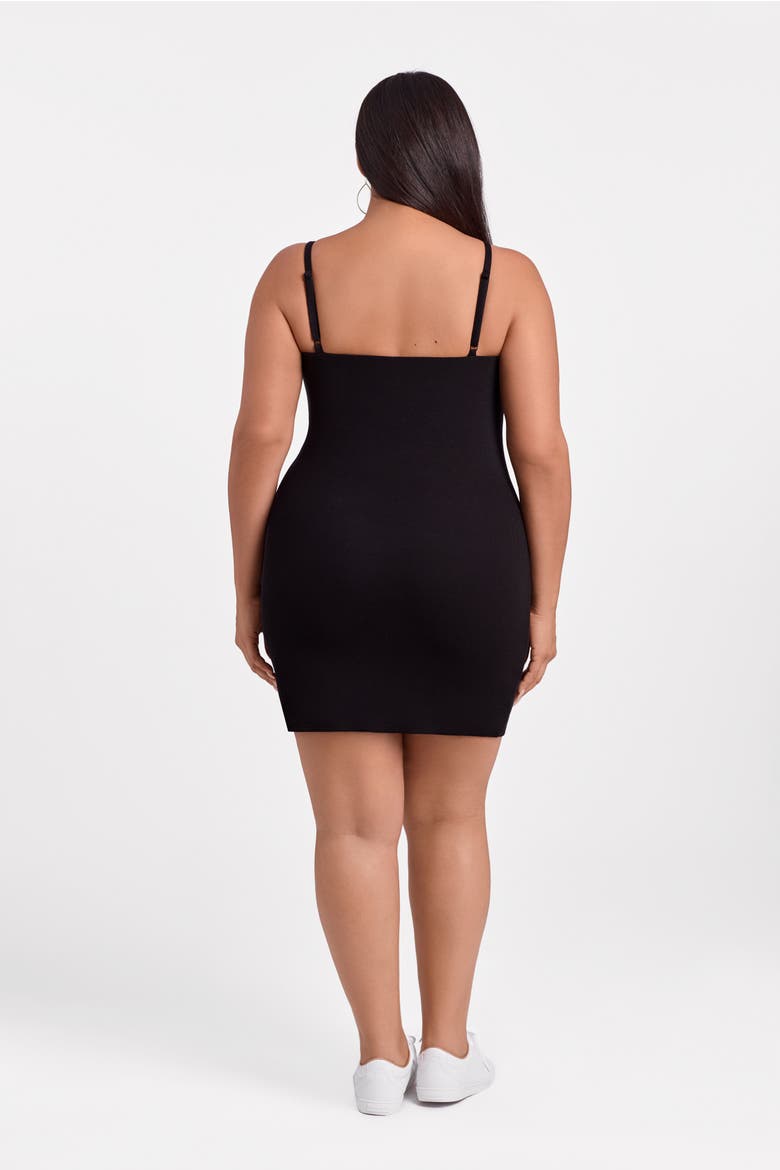 Sculpting Shapewear Rib Scoop Neck Cami Mini Dress, Alternate, color, Onyx Black Rib