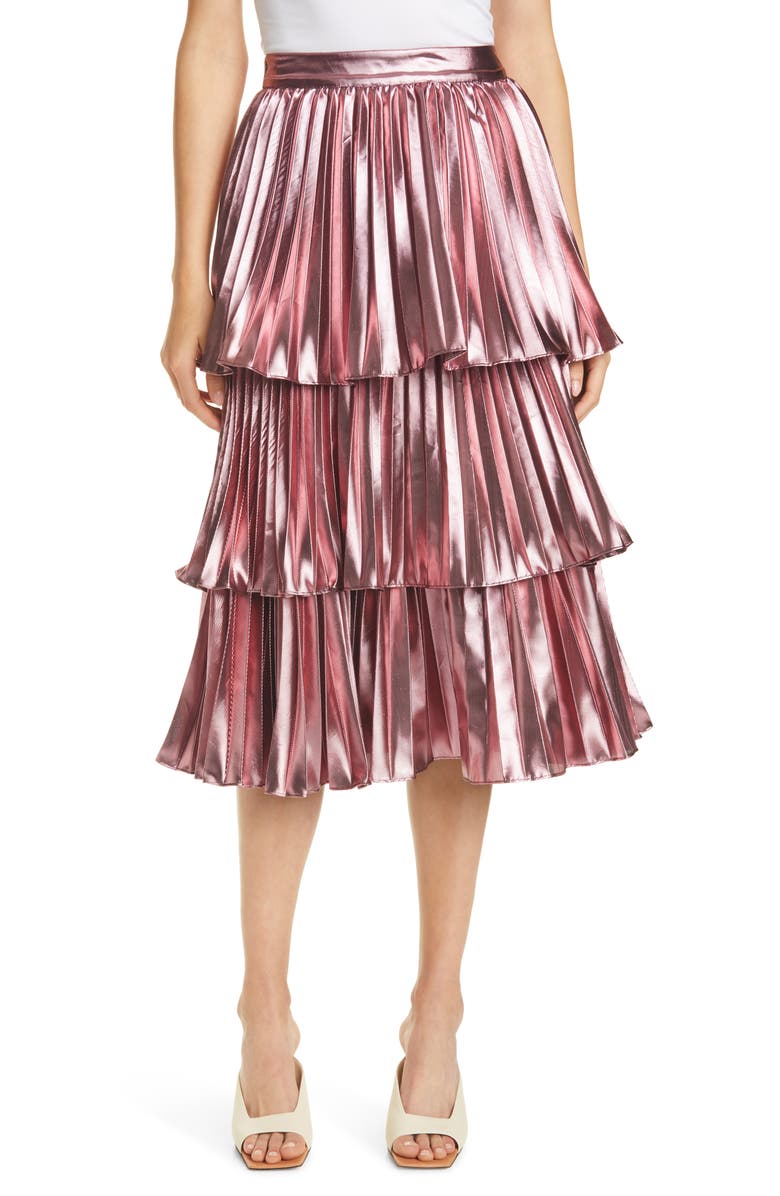 Tanya Taylor Ariana Metallic Pleated Skirt, Main, color, 