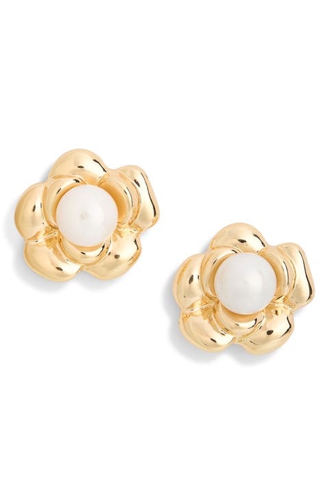 Faux Pearl Flower Stud Earrings
