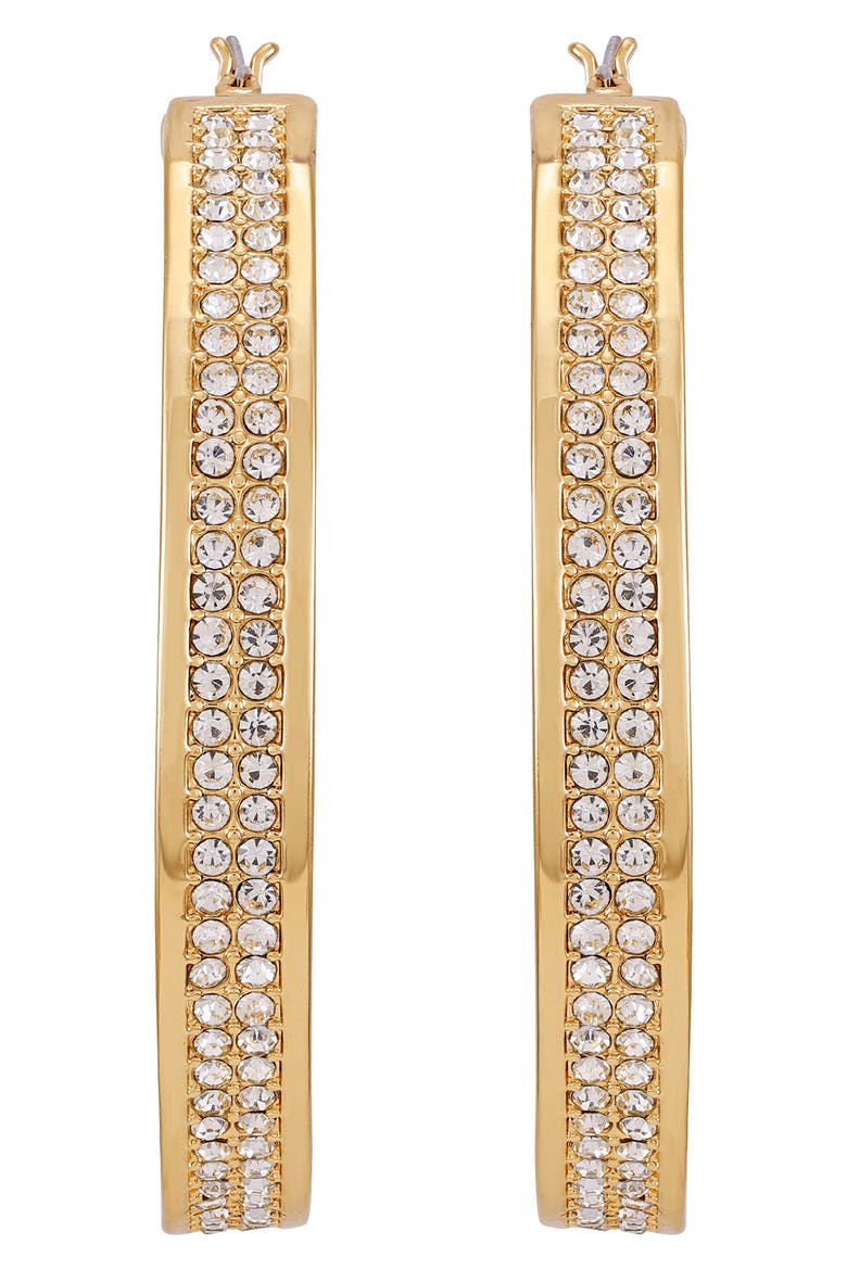 Pavé Crystal Hoop Earrings, Alternate, color, GOLD TONE