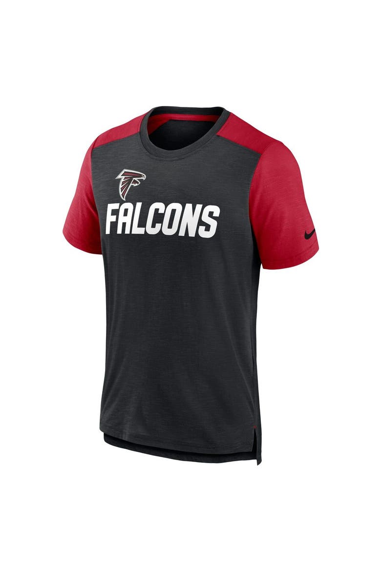 Men's Nike Heathered Black/Heathered Red Atlanta Falcons Color Block Team Name T-Shirt, Alternate, color, Heather Black