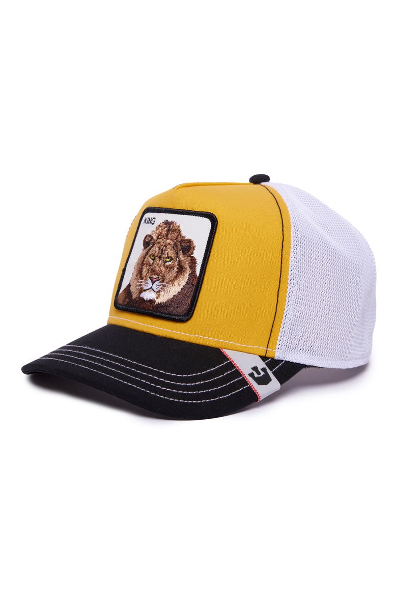 MV Lion Patch Trucker Hat, Main, color, YELLOW