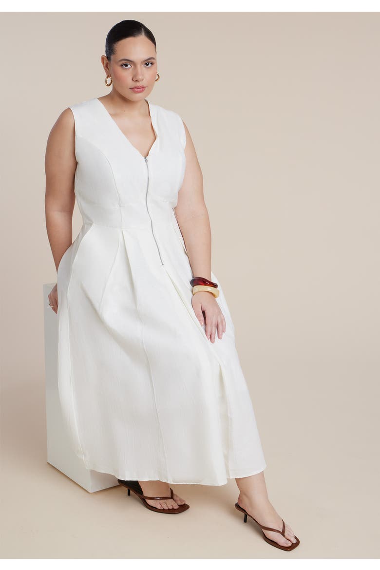 Zipper Detail Linen Maxi Dress, Alternate, color, COCONUT MILK