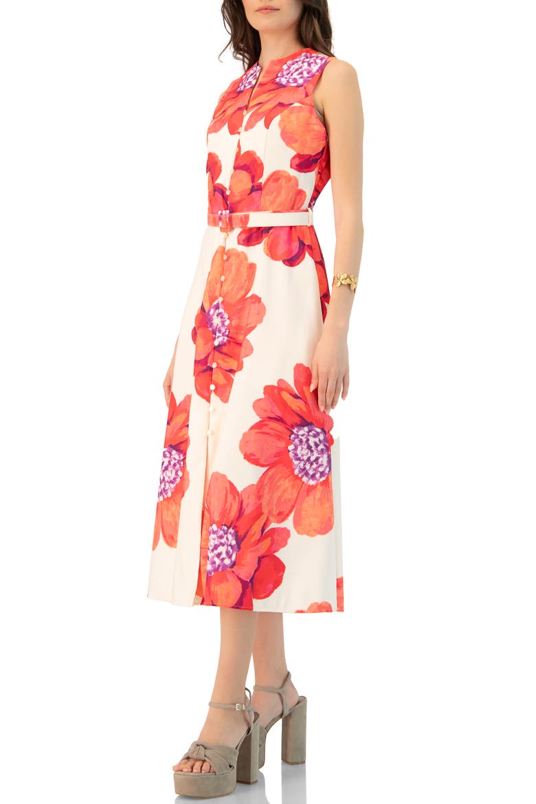 Printed Jacquard Sleeveless Midi Dress, Alternate, color, Ivory
