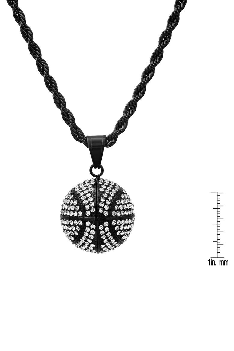 Men's Black Stainless Steel Pavé Crystal Basketball Pendant Necklace, Alternate, color, BLACK