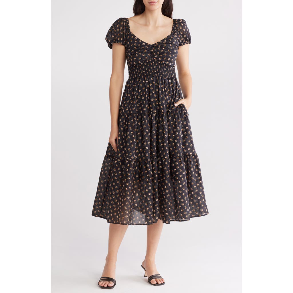 Melloday Ditsy Print Midi Dress In Black Multi