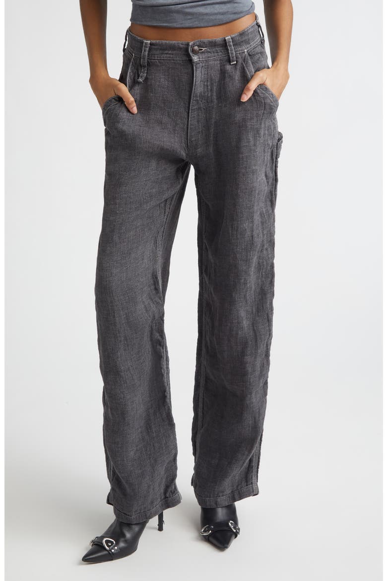 Linen & Cotton Carpenter Pants, Main, color, CHARCOAL GREY LINEN