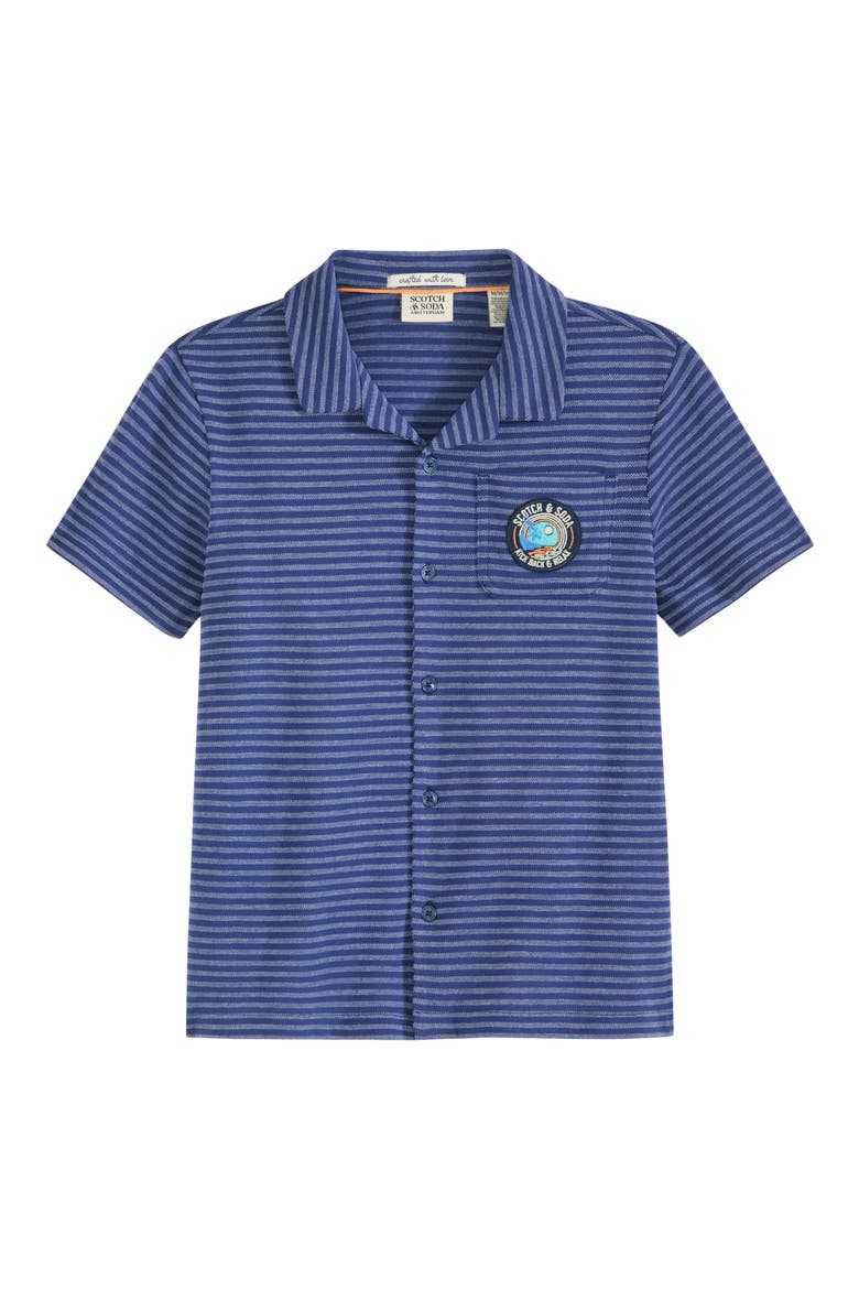 Kids' Stripe Cotton Jersey Piqué Polo, Main, color, BLUE DEPTHS