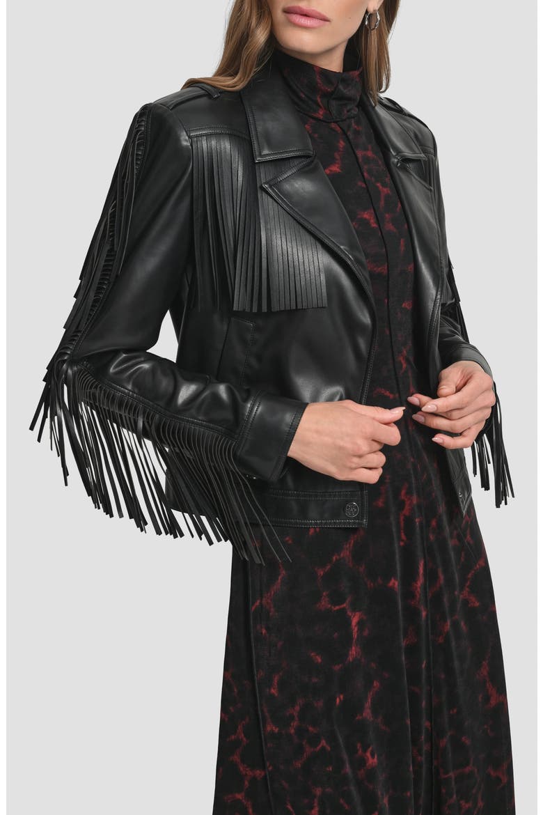 Fringe Faux Leather Jacket, Alternate, color, BLACK
