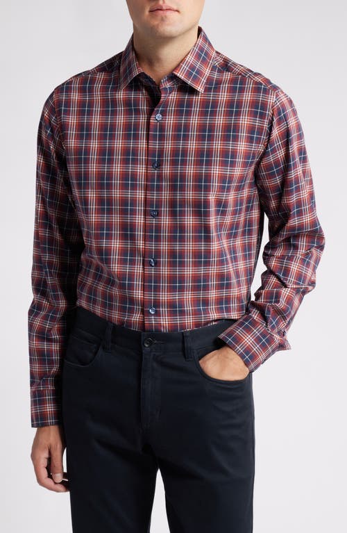 Scott Barber Collegiate Plaid Regular Fit Button-Up Shirt in Port 