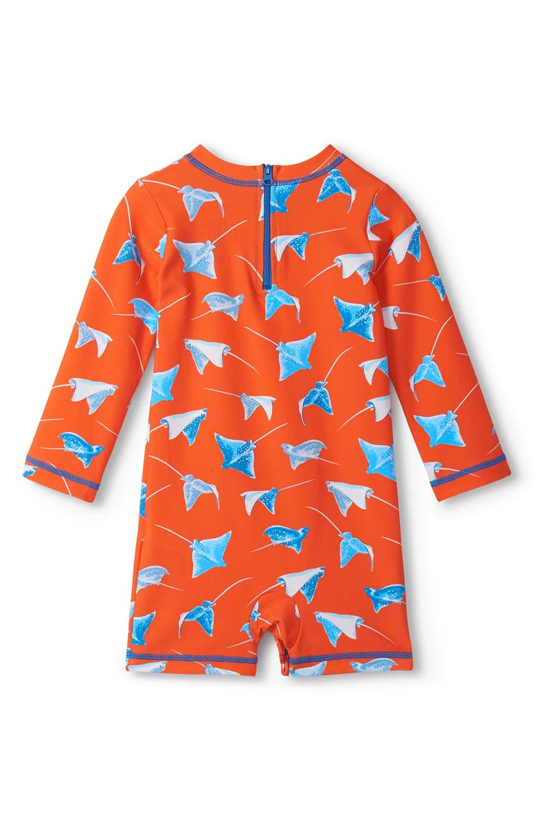Hatley Sting Rays Long Sleeve One-Piece Rashguard Swimsuit, Alternate, color, Carrot