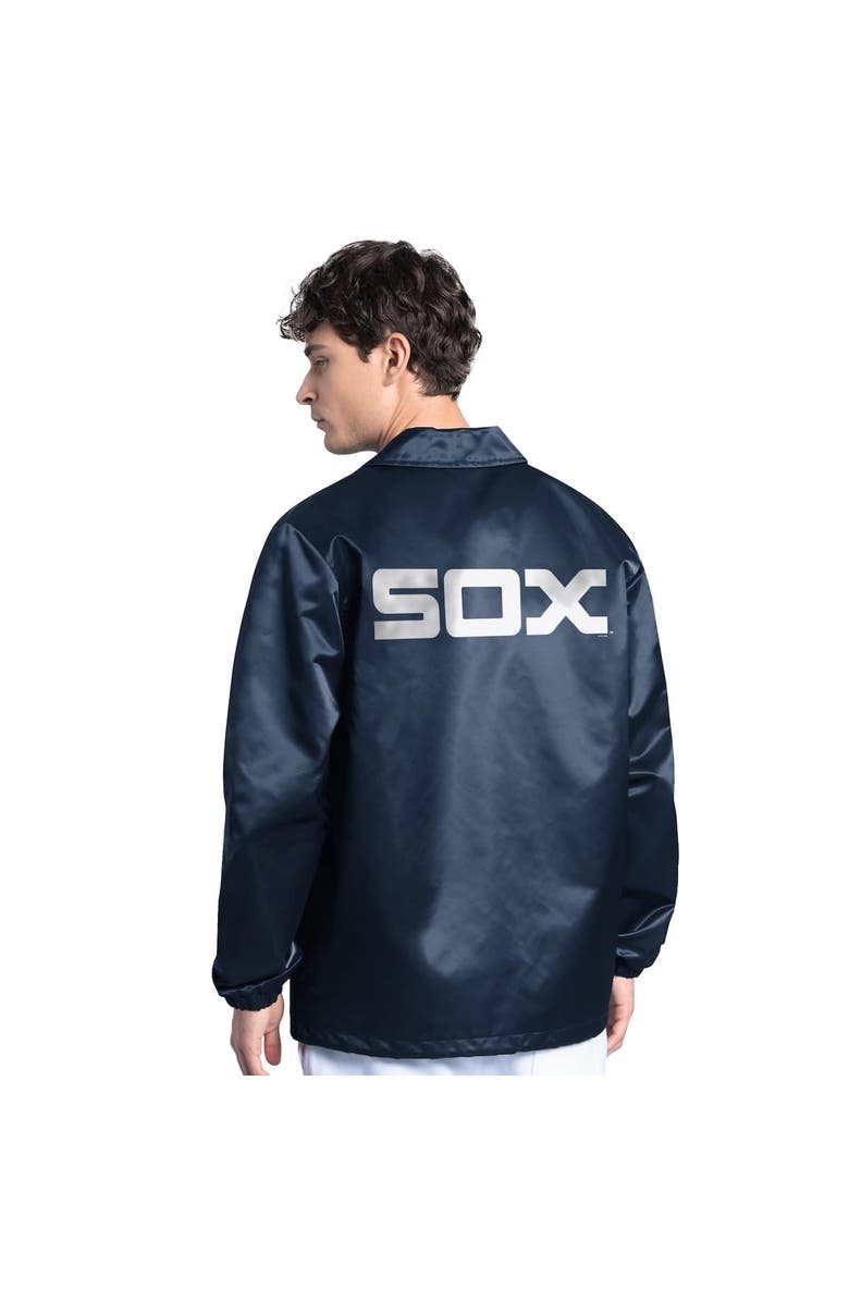 STARTER Men's Starter Navy Chicago White Sox Cooperstown Collection Point Man Full-Snap Coaches Jacket, Alternate, color, Navy