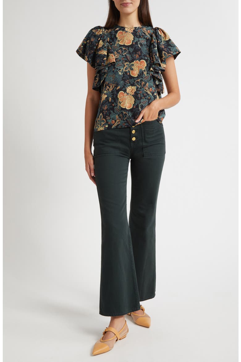 Lena Flutter Sleeve Silk Top, Alternate, color, NUIT