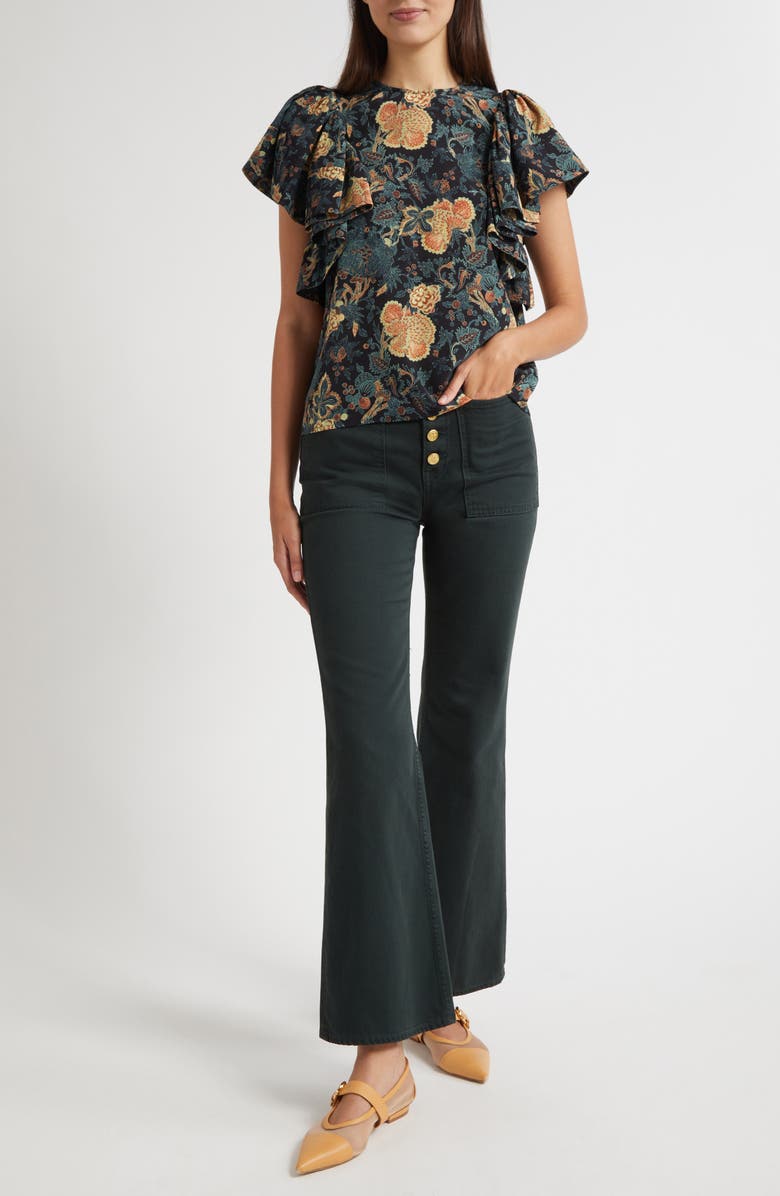 Ulla Johnson Lena Flutter Sleeve Silk Top, Alternate, color, Nuit