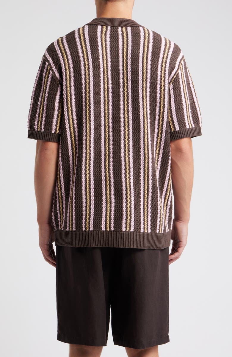 Topman Textured Stripe Short Sleeve Cotton Cardigan, Alternate, color, Brown Multi