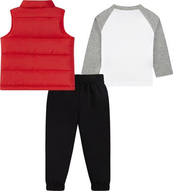 Colorblock Puffer Vest, Logo T-Shirt & Fleece Joggers Set