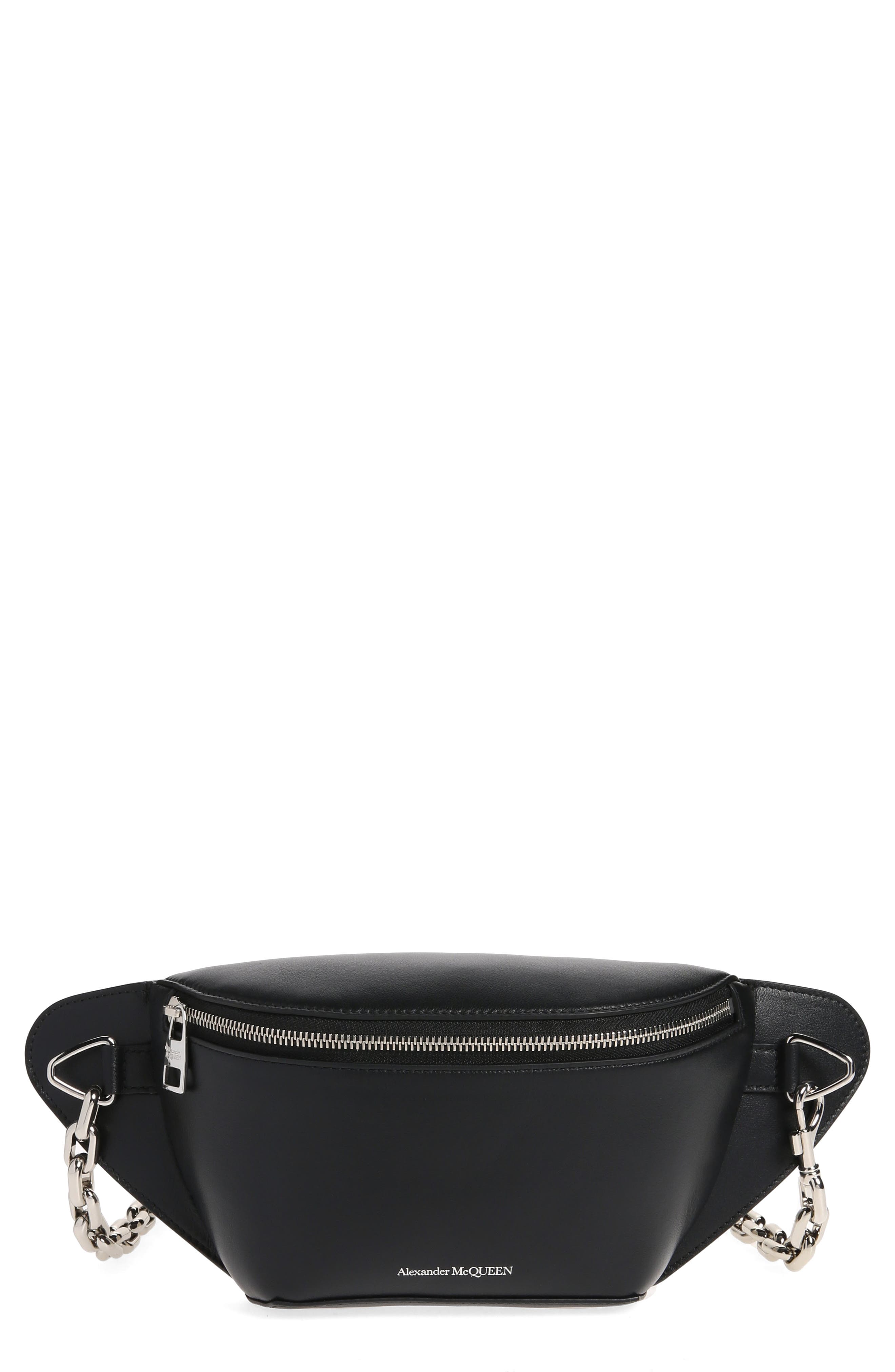 McQueen Biker Leather Belt Bag, Main, color, 