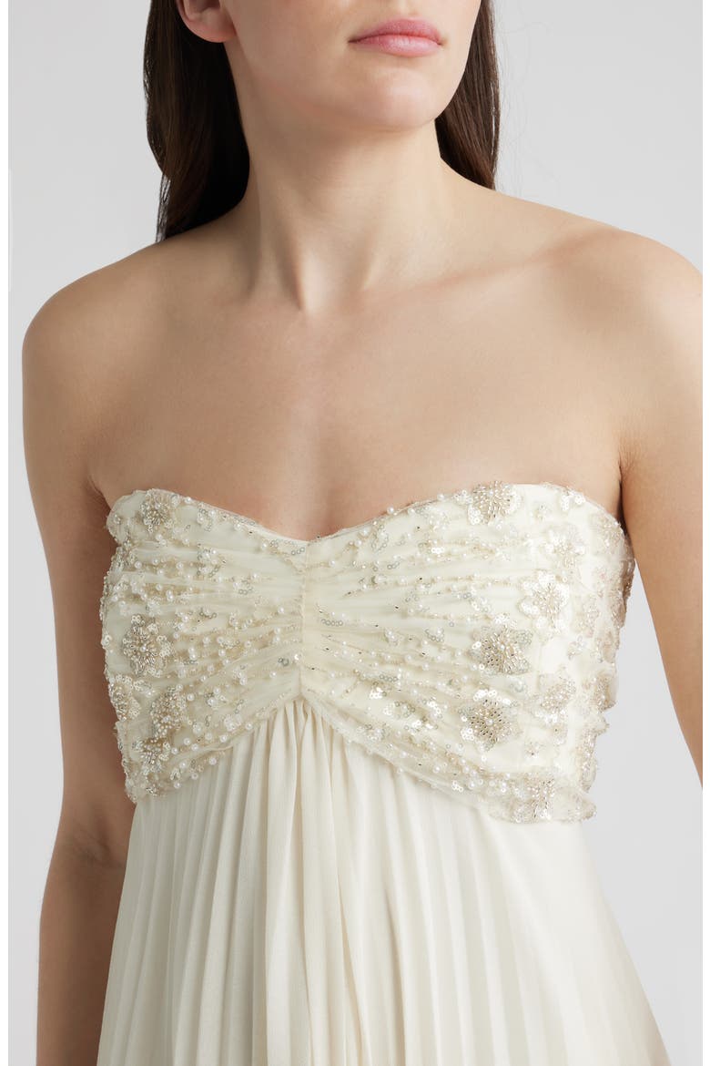 Sabrina Embellished & Pleated Strapless Gown, Alternate, color, CREAM