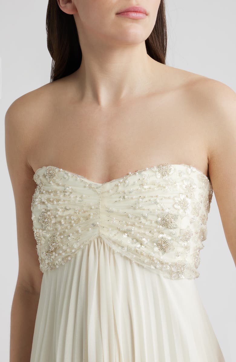 Delfi Collective Sabrina Embellished & Pleated Strapless Gown, Alternate, color, Cream