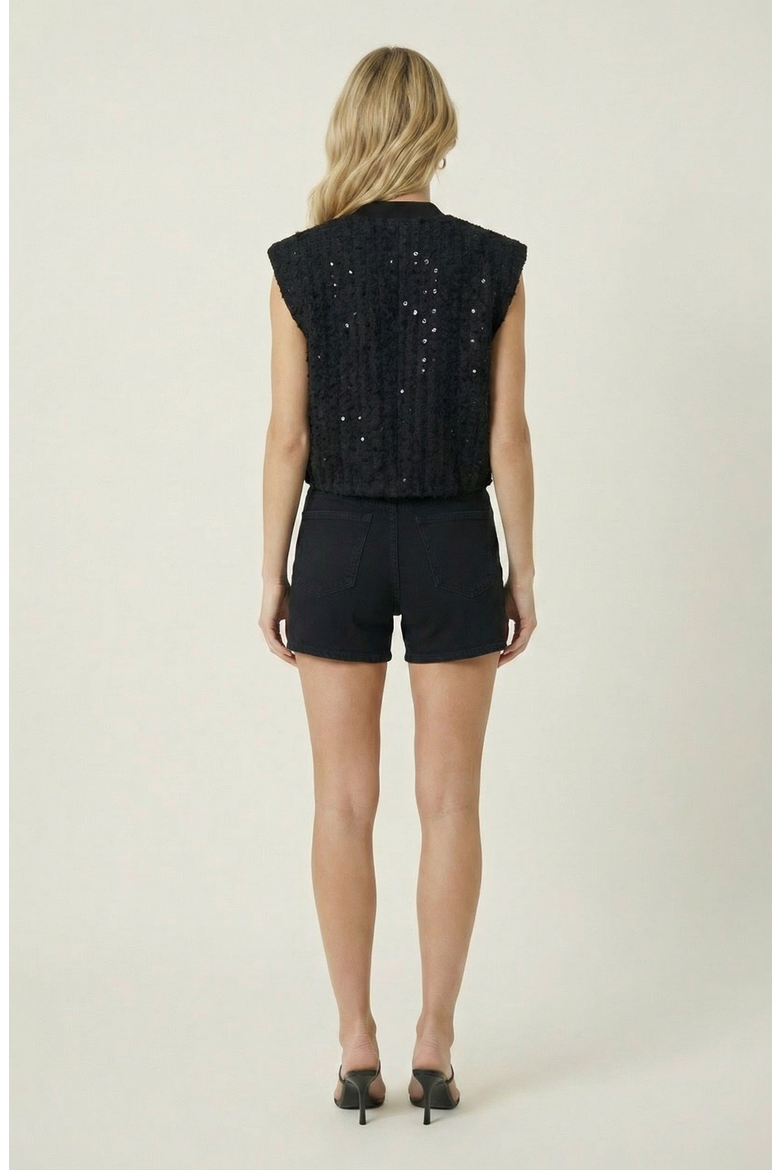Sleeveless Statement Buttons Textured Top, Alternate, color, Black