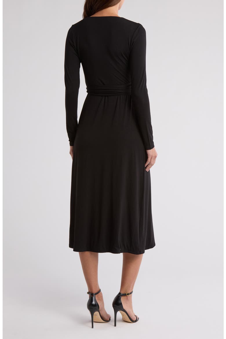 Long Sleeve Faux Wrap Dress, Alternate, color, BLACK