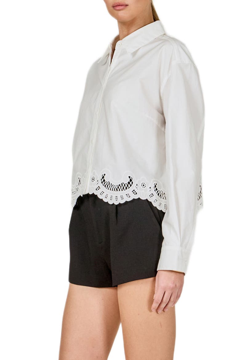 Embroidered Hem Button-Up Shirt, Alternate, color, WHITE