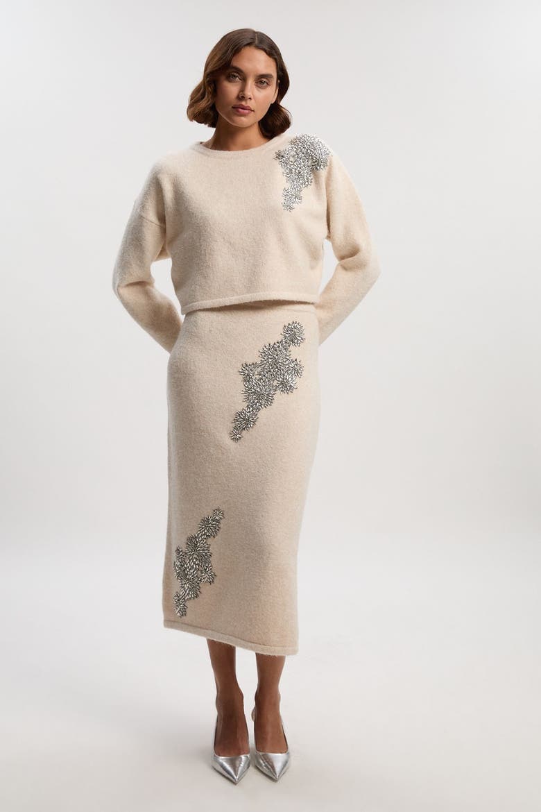 Wool Embellished Crew Neck Jumper, Alternate, color, Cream