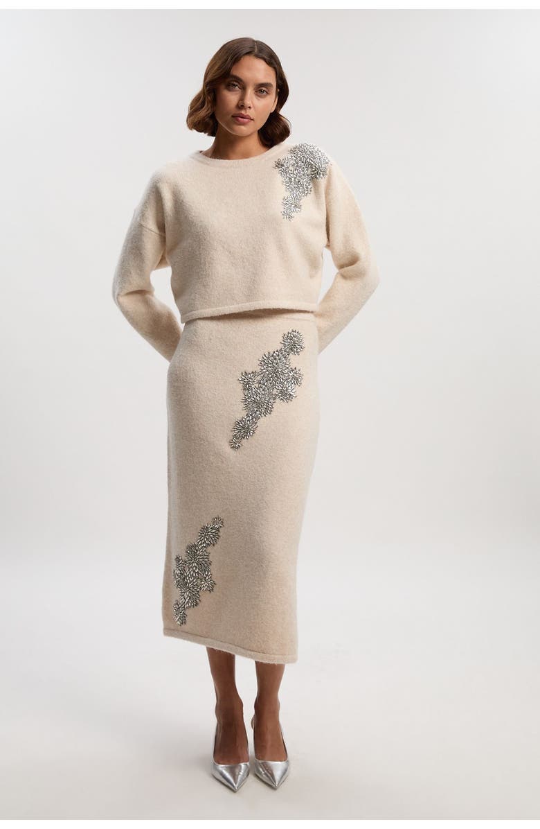 Karen Millen Wool Embellished Crew Neck Jumper, Alternate, color, Cream