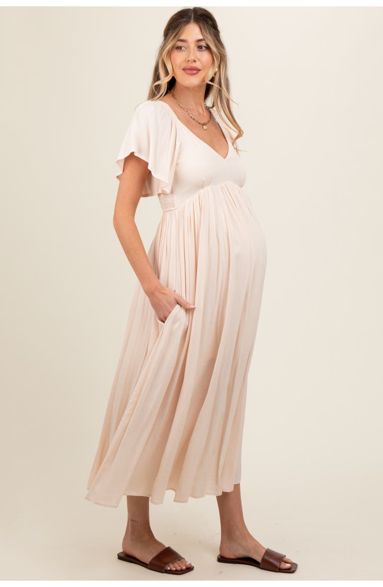 PinkBlush V-Neck Flutter Short Sleeve Midi Dress, Alternate, color,