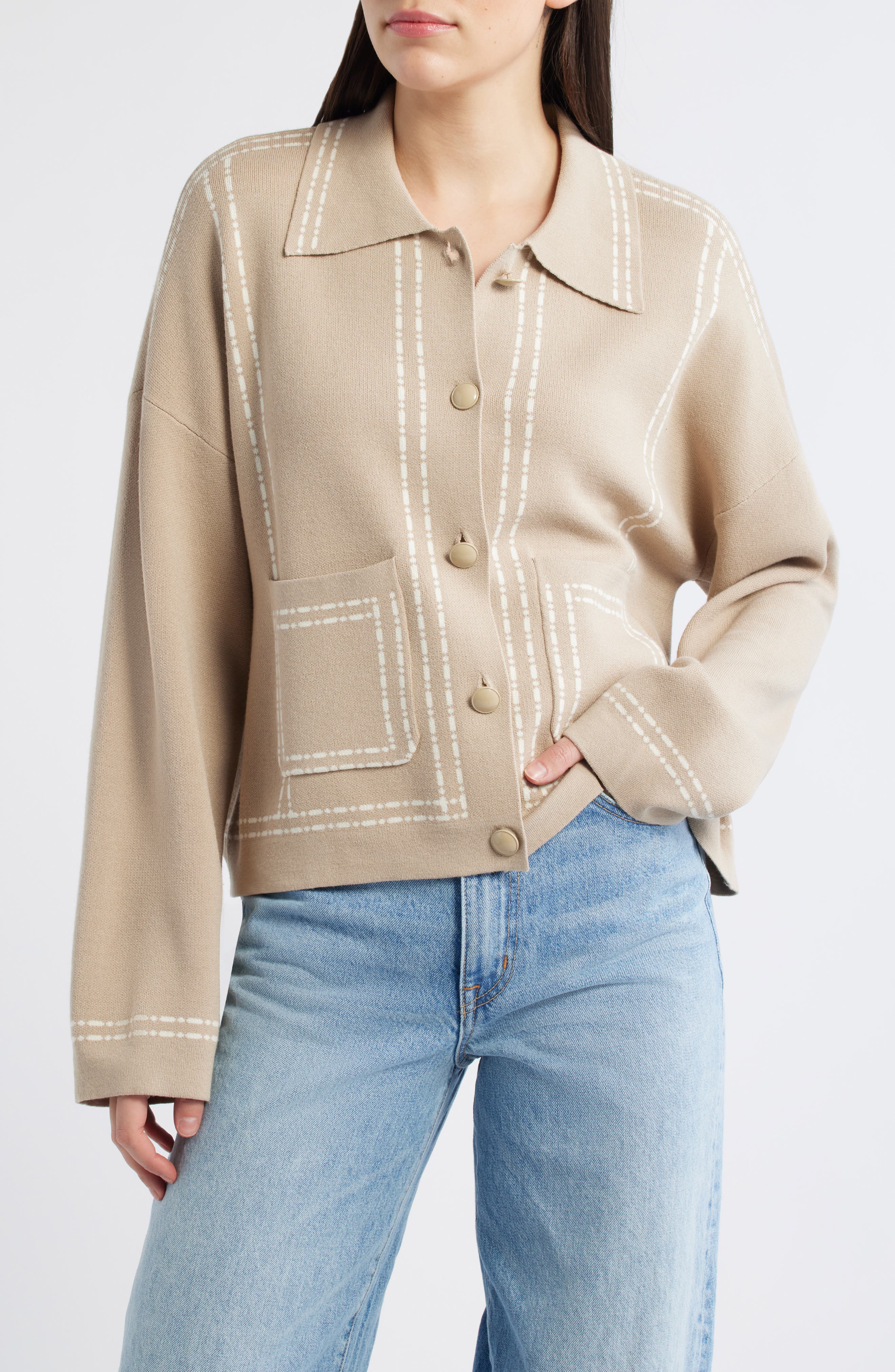 Dot Stripe Collar Cardigan