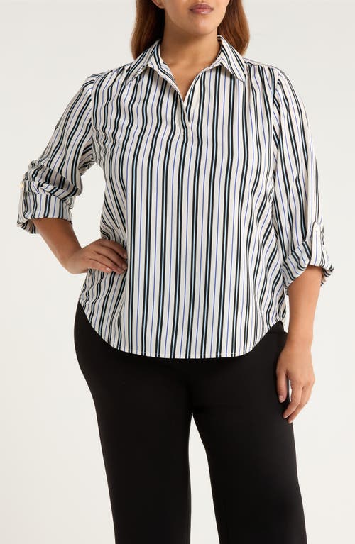 Ak Anne Klein Stripe Popover Crepe Top In Multi
