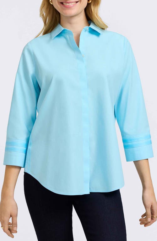 Foxcroft Brooke Grosgrain Trim Button-up Shirt In Soft Aqua