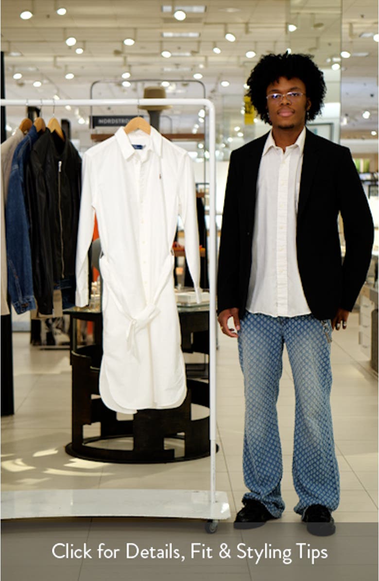 Belted Long Sleeve Cotton Oxford Shirtdress